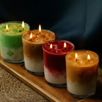 Matcha Latte coffee Candle: Handmade Soy & Gel Wax in Glass Jar scented two wicks.